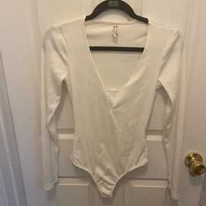 Free People White Long Sleeve Bodysuit